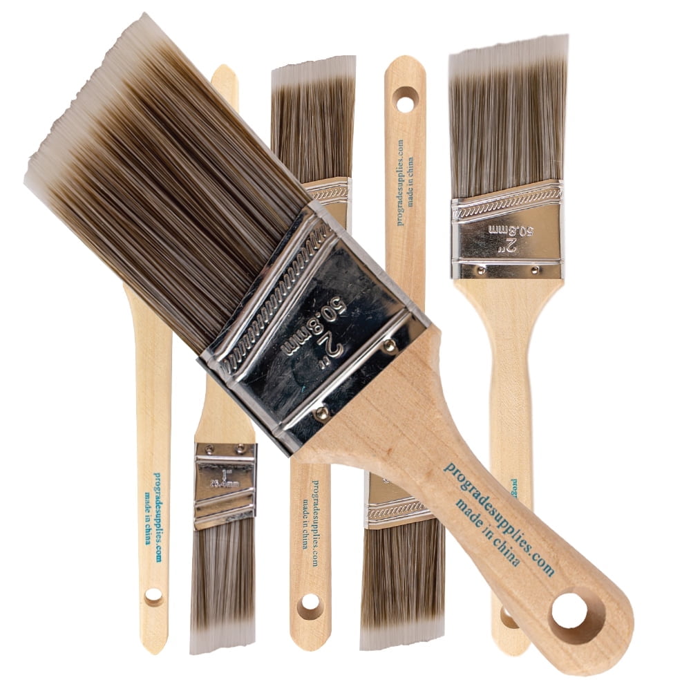 APLI Kids 6 Assorted Wooden Brushes - Round Tip Horse Bristle Paintbrushes For Children Ages 3+