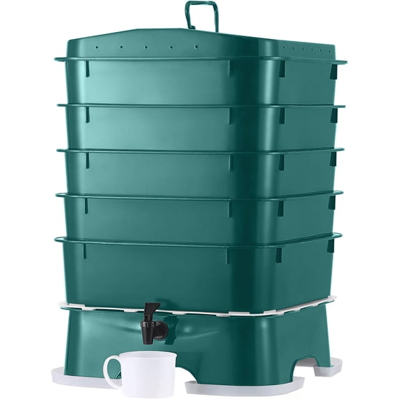 VermiTek 80 oz Green Plastic Worm Farm Composting Bin