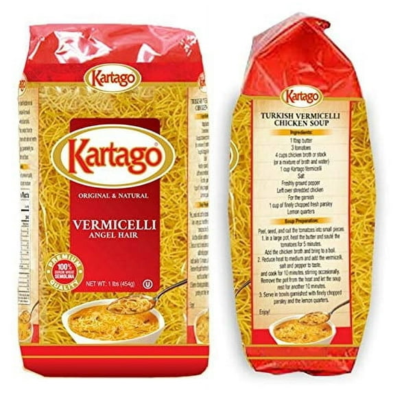 Vermicelli Noodles 36 OZ- Angel Hair Pasta Noodles, from Kartago - Great for Soups, Spaghetti Sauce, Italian Dishes - Made of Premium Semolina Flour (2-Pack)