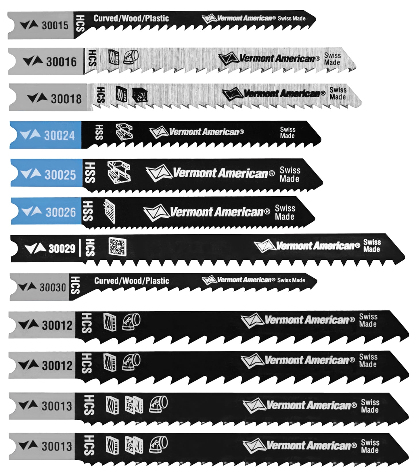 Vermont American 30036 12-Piece Assorted U-Shank Jig Saw Blade Set