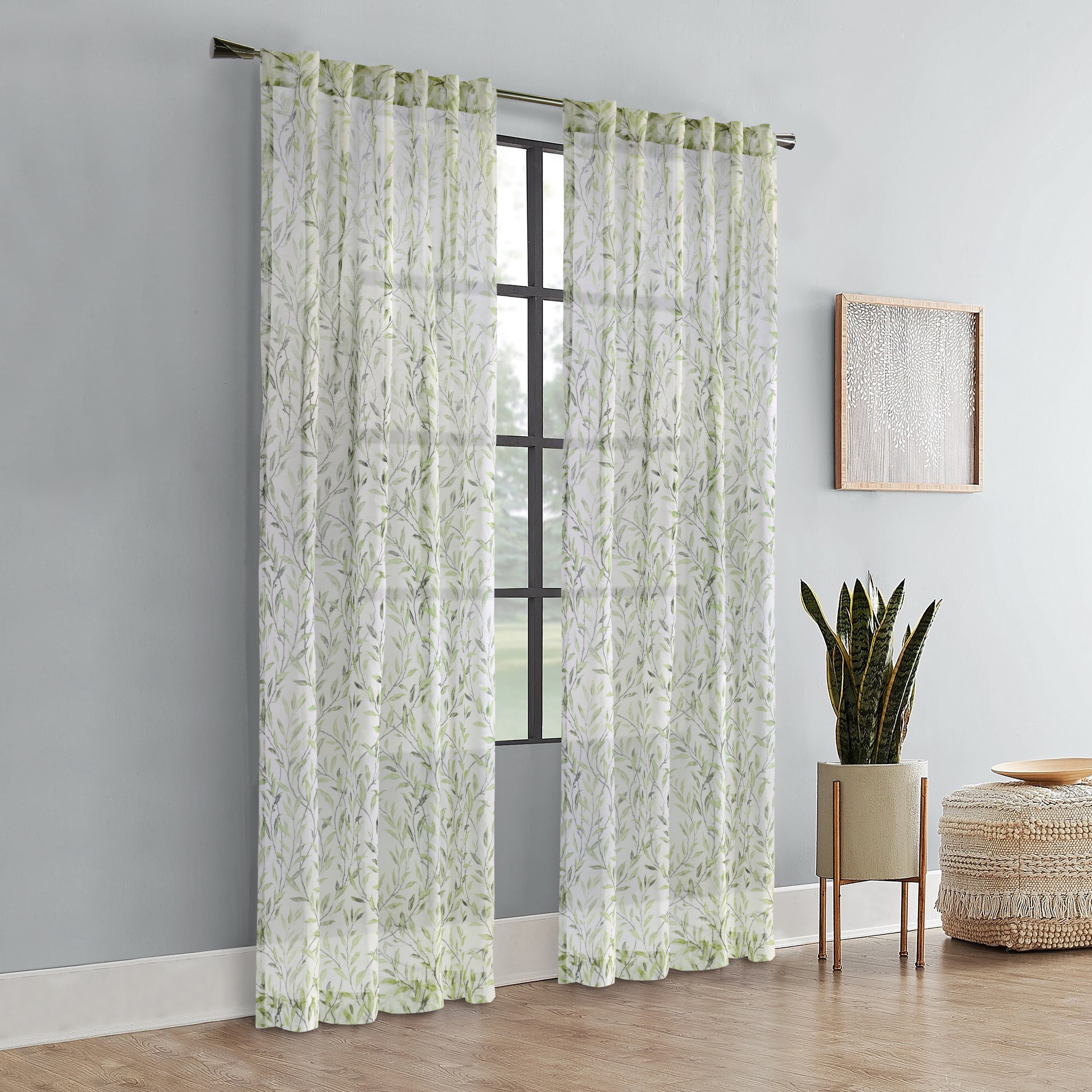 Vermont Botanical Print Semi Sheer Curtain Panel 52" x 95" in Green