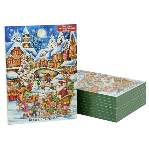Vermont Christmas Company 10-Pack of Santa's Here Chocolate Advent Calendars - with Twas the Night Before Christmas