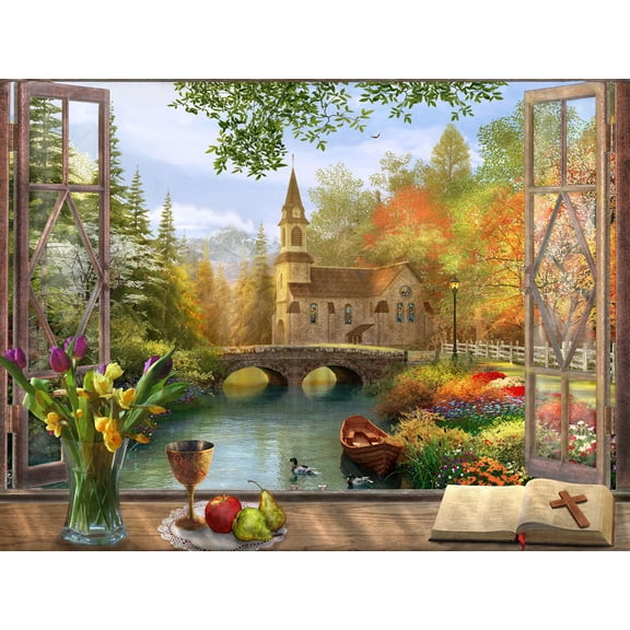 Vermont Christmas Company Autumn Church Frame - 550 Piece Jigsaw Puzzle