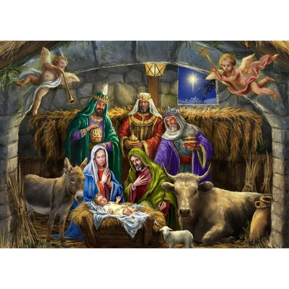Vermont Christmas Company Box of 'In the Manger' Christmas Cards - 15 Cards & 16 Foil Envelopes