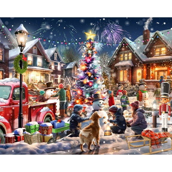 Vermont Christmas Company Snowman Contest Jigsaw Puzzle 1000 Piece - Large Piece Christmas Puzzle - Interlocking & Randomly Shaped Pieces - 30" x 24"