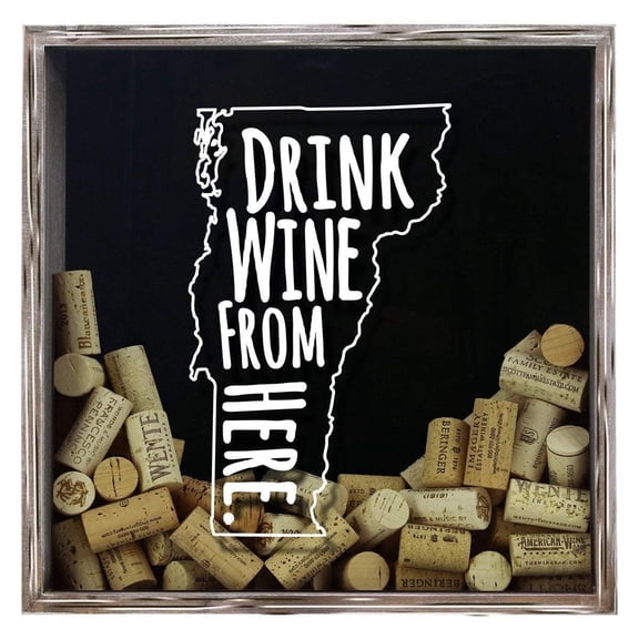Torched Vermont Drink Wine Shadow Box Wall Mount Decor 13"x13"x3" Gray