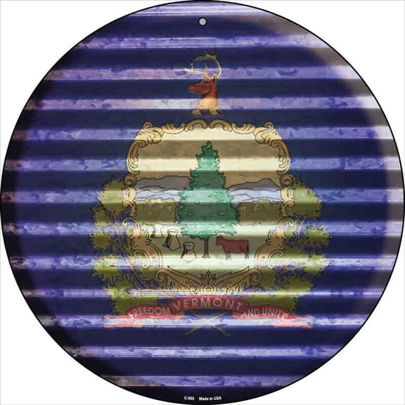 Vermont Flag Corrugated Effect Circular Metal Sign Home Garage Wall Decor Size: 12 x 12 inch