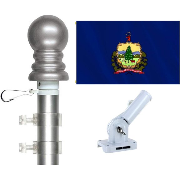 Vermont Flag and Tangle Free Spinner Flagpole Set, Choose From all 50 State 3'x5' Flags with a Residential or Commercial Flag Pole, Includes State Flag, Spinner Pole and Bracket
