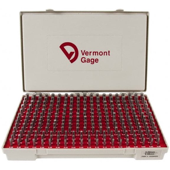 Vermont Gage 250 Piece, 5-9.98 mm Diameter Plug and Pin Gage Set Minus 0.01 mm Tolerance, Class ZZ