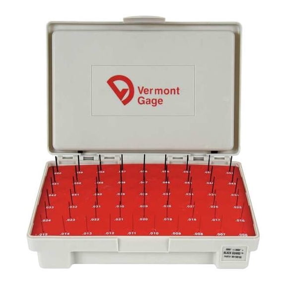 Vermont Gage Pin Gage Set,Plus,0.006-0.060 In,Black 901100100