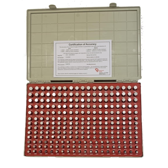 Vermont Gage Pin Gage Set, Minus, Class ZZ, 250 Pcs 101200500
