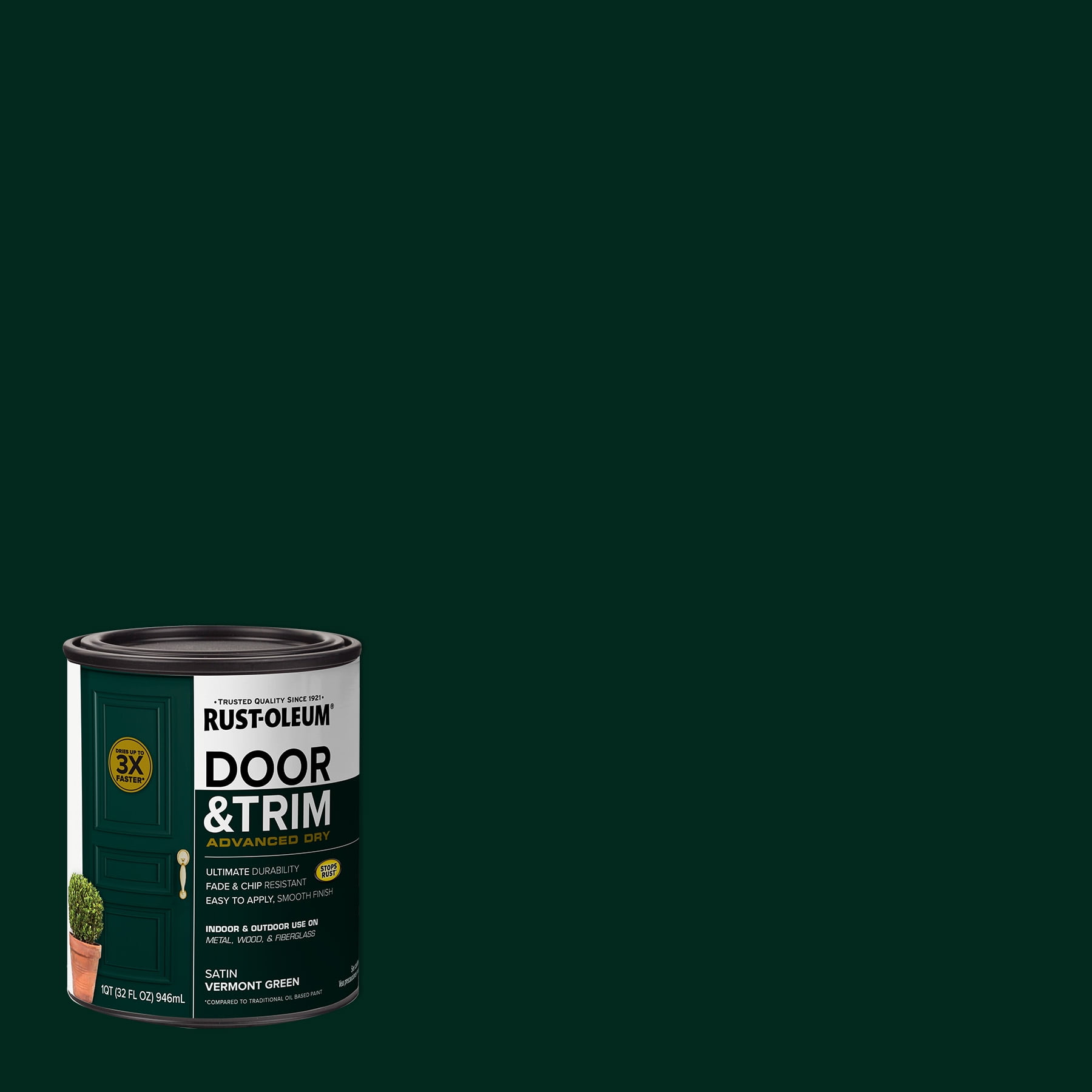 Rust-Oleum 376514 Advanced Dry Door & Trim Paint, Quart, Satin Vermont Green