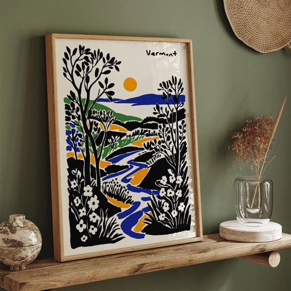 Vermont Landscape Art Colorful River Mountain Scene Unframed Paper Print