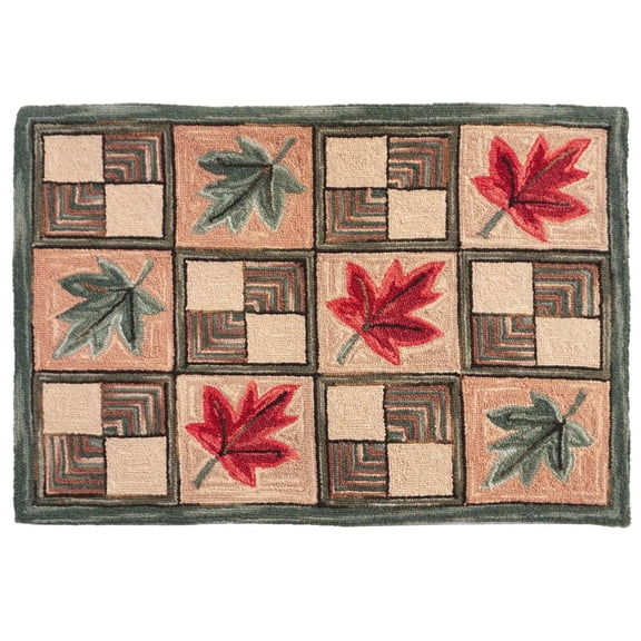 Vermont Maple Leaf Wool Hooked Rug 4x6 Traditional
