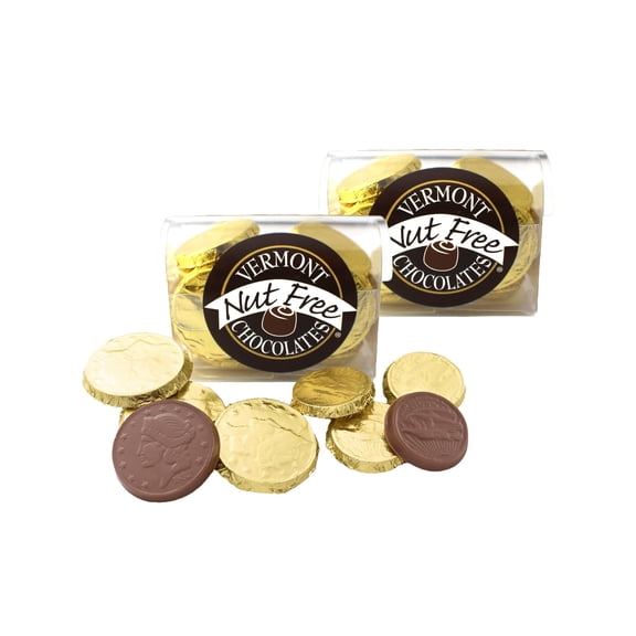 Vermont Nut Free Chocolates Milk Chocolate Coin Chest (2-Pack - 12 coins per pack), Nut-free, Egg-free, Kosher