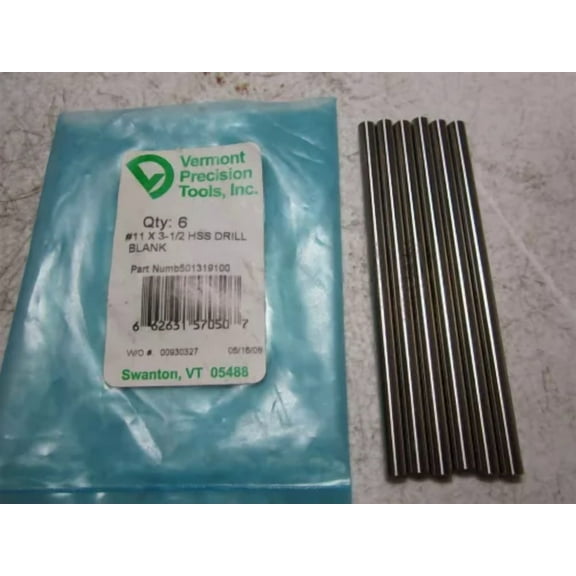 Vermont Precision Tools (501319100) #11 X 3-1/2 Hss Drill Blank - Pack Of 6