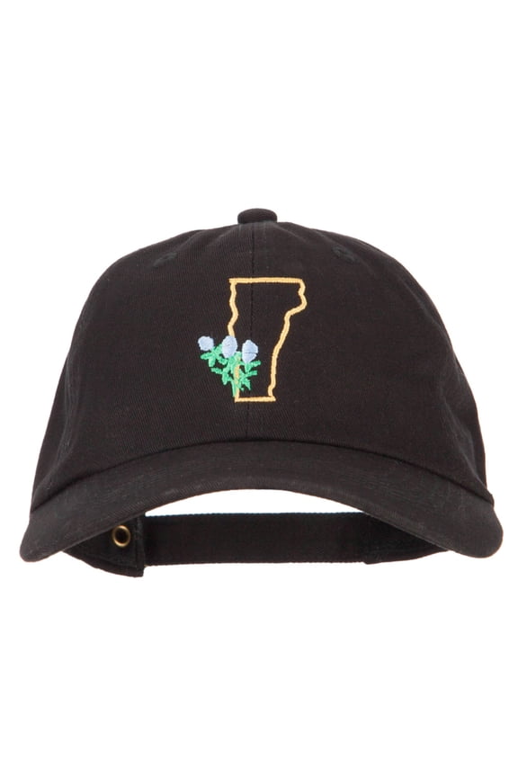 Vermont Red Clover with Map Embroidered Unstructured Washed Cap - Black OSFM