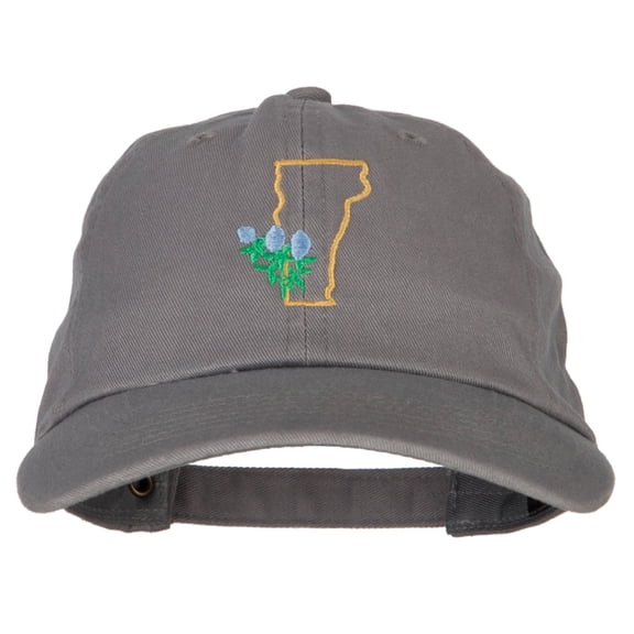 Vermont Red Clover with Map Embroidered Unstructured Washed Cap - Grey OSFM