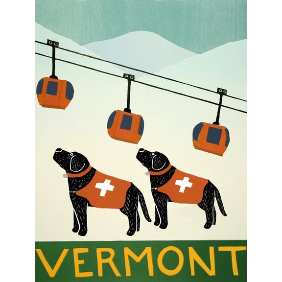 Art.com Vermont Ski Patrol Black Black Giclee Print by Stephen Huneck, 12" x 16"