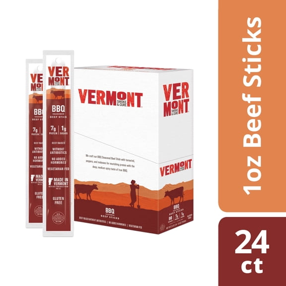 Vermont Smoke & Cure BBQ Seasoned Beef Sticks 1 oz Individually Wrapped Premium Protein Snacks 24 Ct