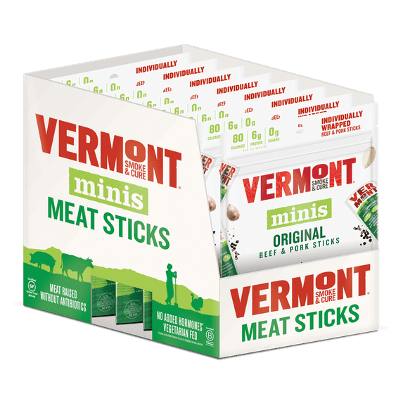 Vermont Smoke & Cure Mini Meat Stick Go Packs, Beef & Pork, Antibiotic Free, Gluten Free, Cracked Pepper, Six 0.5oz Sticks Per Pouch, Pack of 8 Pouches