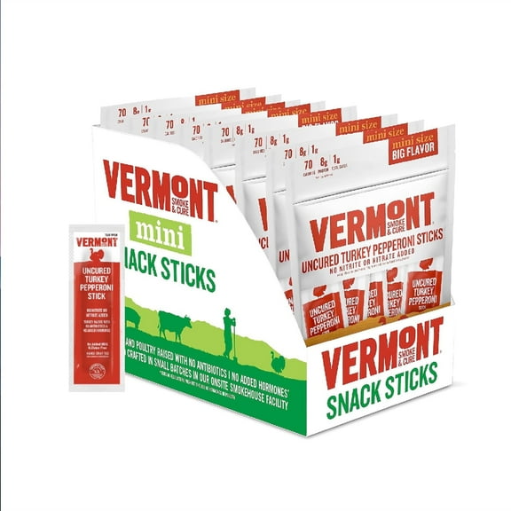 Vermont Smoke & Cure Turkey Pepperoni Mini Meat Sticks Individually Wrapped Protein Snacks 8 Pouches