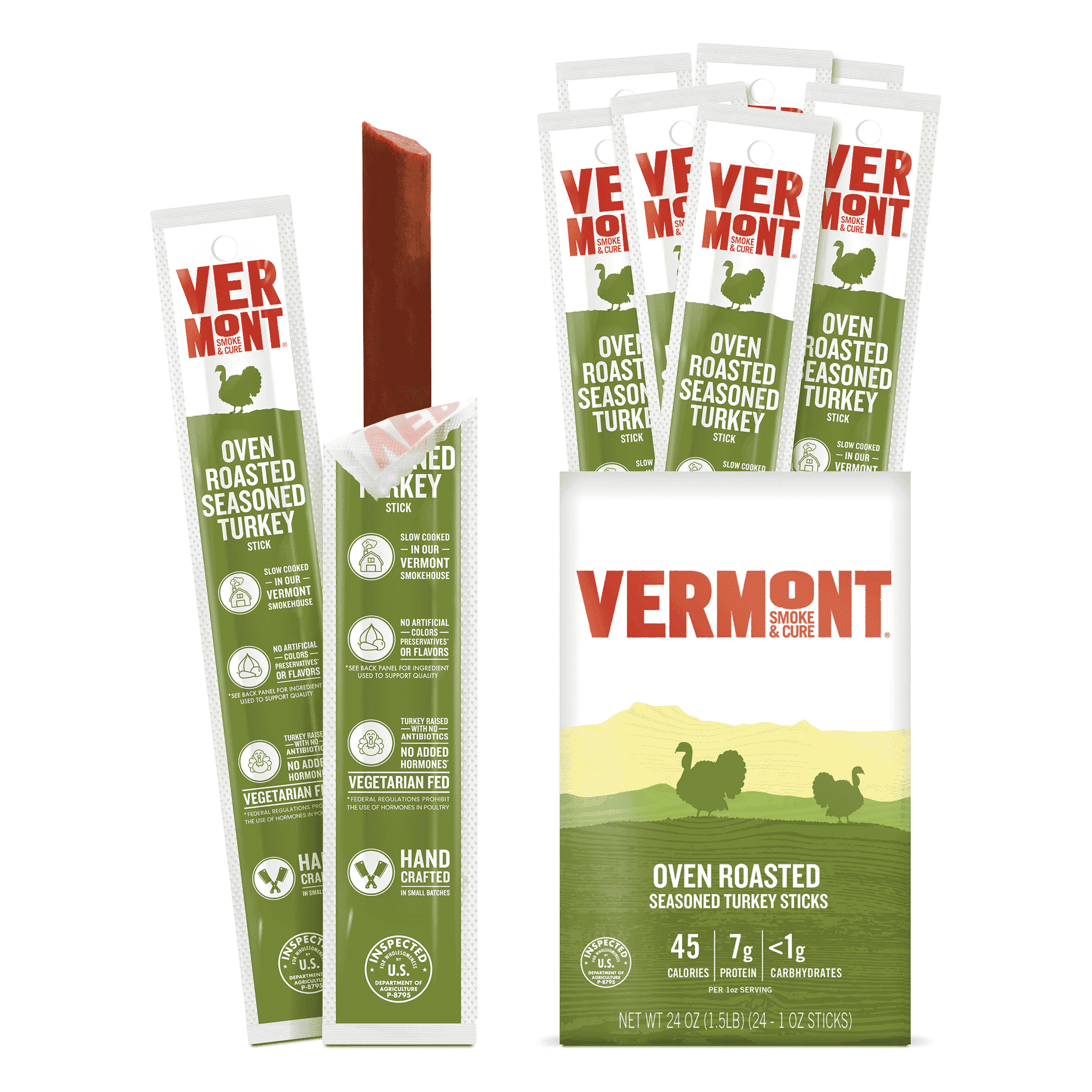 Vermont Smoke & Cure Oven Roasted Turkey Sticks, 1 oz Individually Wrapped Protein Snacks 24 Ct