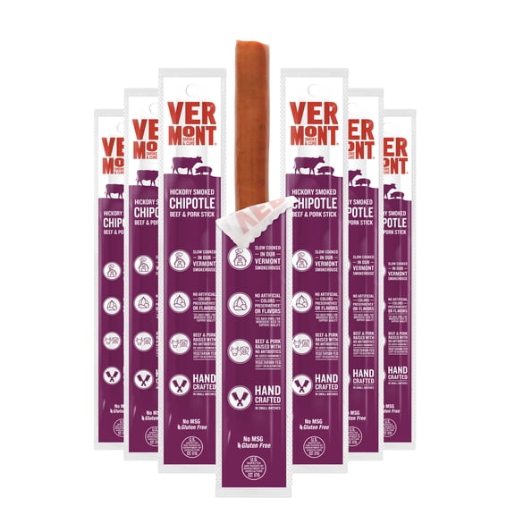 Vermont Smoke & Cure Smoked Chipotle Beef and Pork Sticks 1oz Individually Wrapped Protein Snacks 24Ct