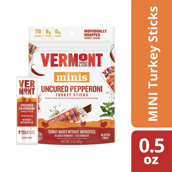 Vermont Smoke & Cure Minis Uncured Pepperoni Turkey Sticks - 6 CT