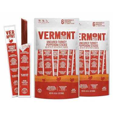Vermont Smoke & Cure Uncured Turkey Pepperoni Sticks Individually Wrapped Protein Snacks 6 Ct, 2 Pk
