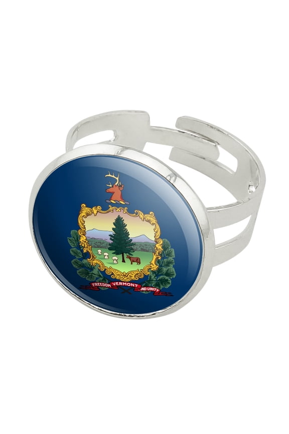 Vermont State Flag Silver Plated Adjustable Novelty Ring