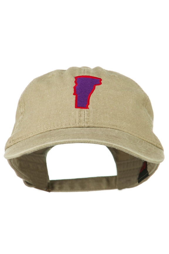 Vermont State Map Embroidered Washed Cotton Cap - Khaki OSFM