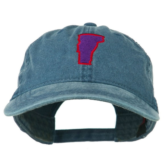 Vermont State Map Embroidered Washed Cotton Cap - Navy OSFM