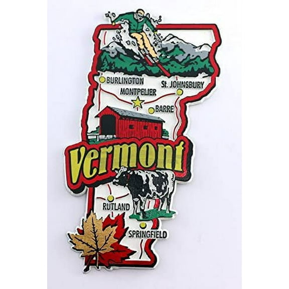 Vermont State Map and Landmarks Collage Fridge Souvenir Collectible Magnet