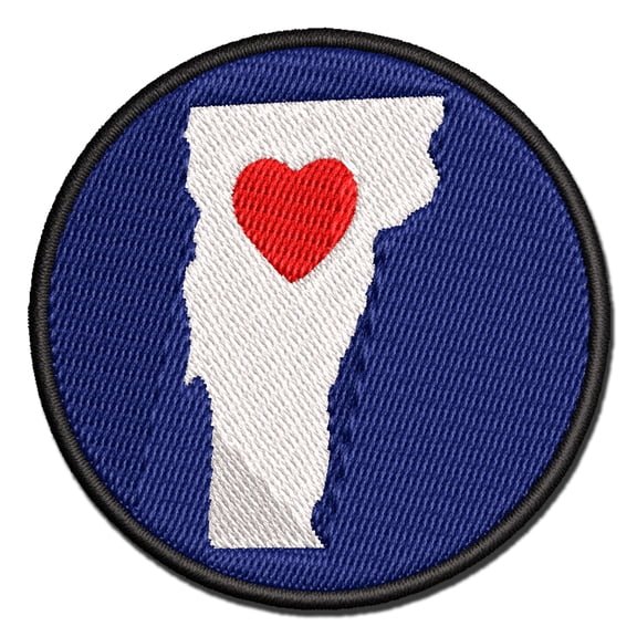 Vermont State with Heart Applique Multi-Color Embroidered Iron-On Patch - 2.5 Inch Small