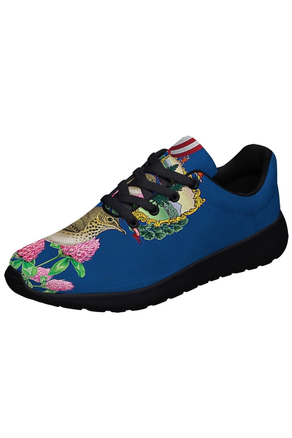 Vermont Stte Hermit Thrush Bird and Red Clover Flower Shoes Sneakers Black Size 8