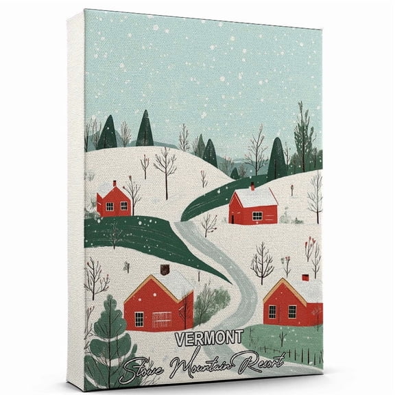 Vermont Travel Canvas Wall Art Stowe Mountain Resort Canvas Travel-Inspired Scene That Brings Peace, Color, and Culture Into Your Space