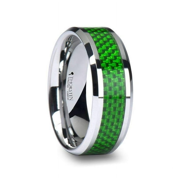 Vermont Tungsten Wedding Band With Emerald Green Carbon Fiber Inlay