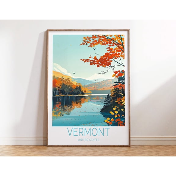 Vermont USA Scenic River Nature Wall Art, Unframed Canvas Size 24x36