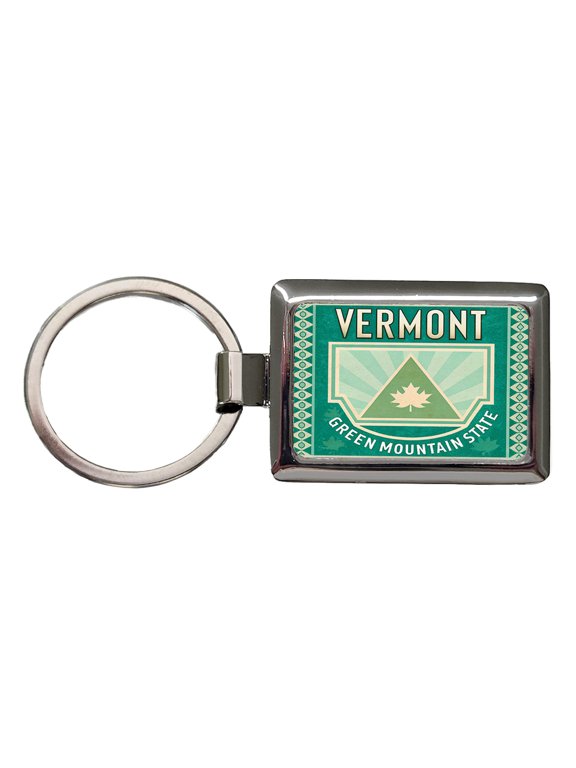 Vermont VT Green Mountain State Travel Vacation Stamp Metal Rectangle Keychain