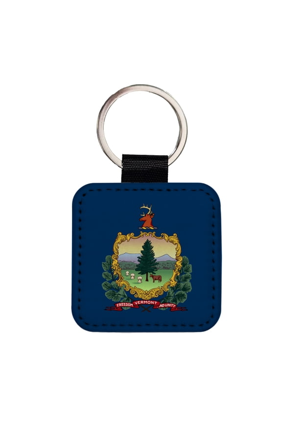 Vermont VT State Flag Faux Leather Square Keychain