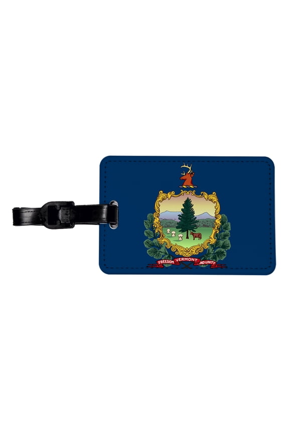 Vermont VT State Flag Faux Leather Travel Luggage Tag