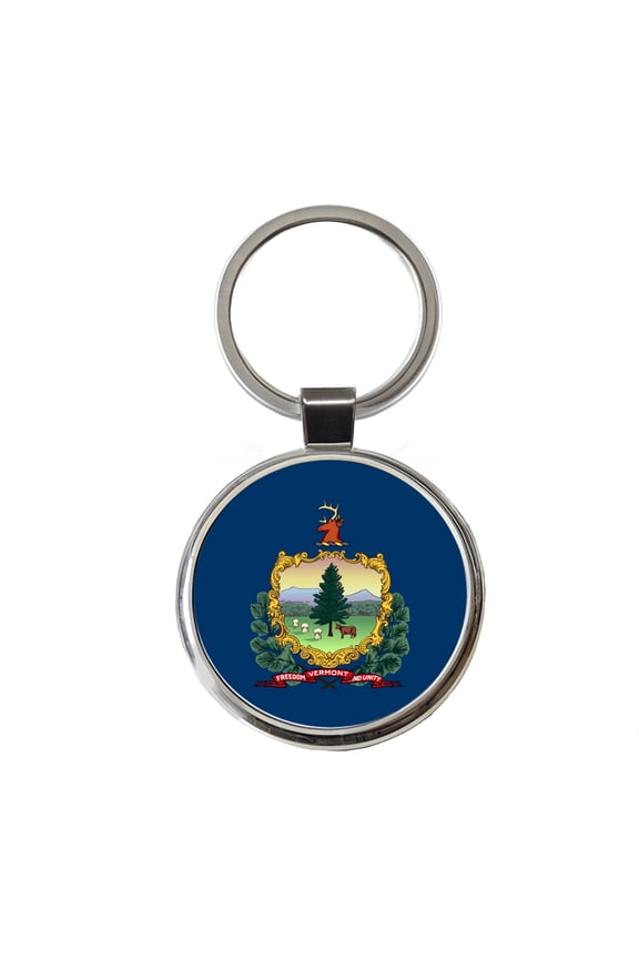 Vermont VT State Flag Metal Round Keychain