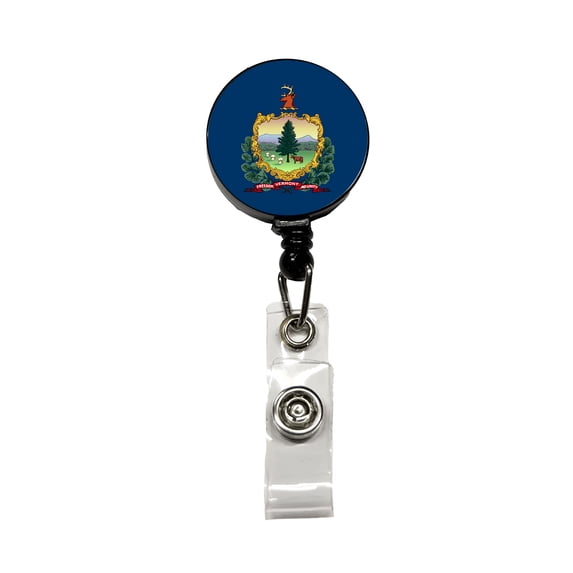 Vermont VT State Flag Retractable Reel ID Badge Key Card Name Tag Holder with Clip