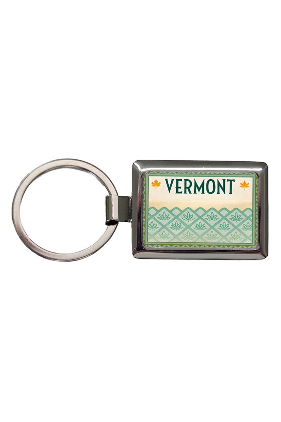 Vermont VT State Travel Vacation Stamp Metal Rectangle Keychain