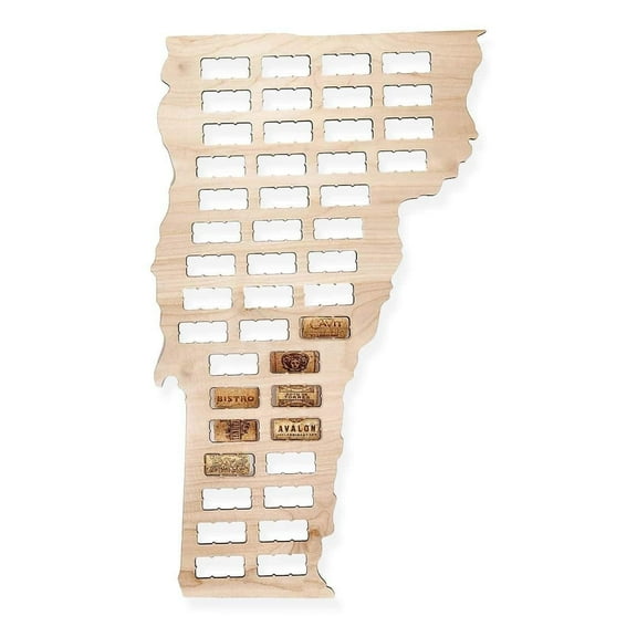 Torched Vermont Wine Cork Map Wall Mount decor 24"x18"x1/4" Brown