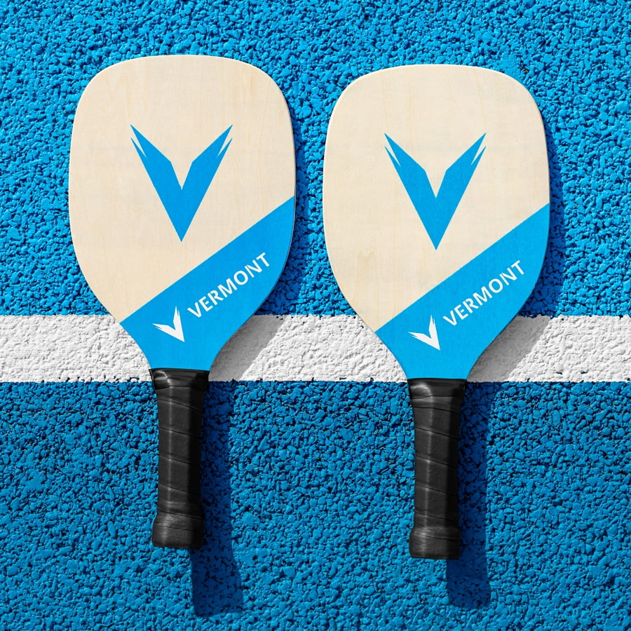 Vermont Wooden Pickleball Paddles [2-Pack] | Premium 7-Ply Cottonwood Rackets with Durable PU Grips - Ideal for Beginners and Social Players