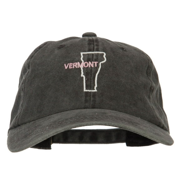 Vermont with Map Outline Embroidered Washed Cotton Twill Cap - Black OSFM