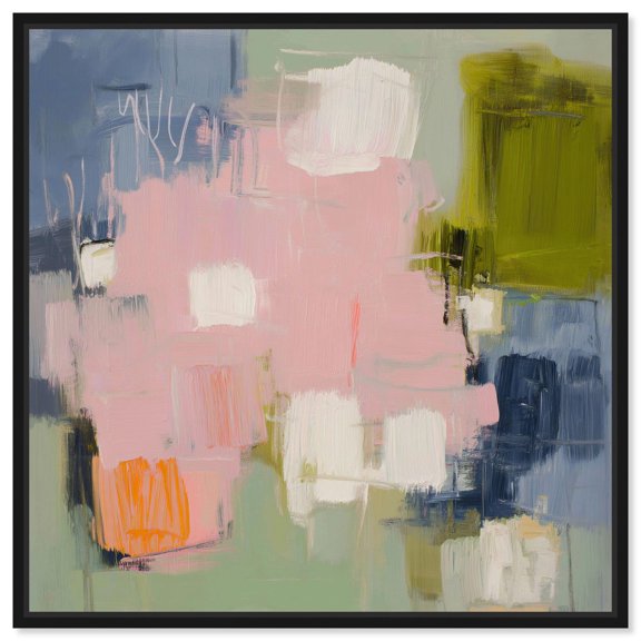 Vernal Equinox II Canvas Print Green Abstract Art by Art Remedy, Black Frame, 16 x 16