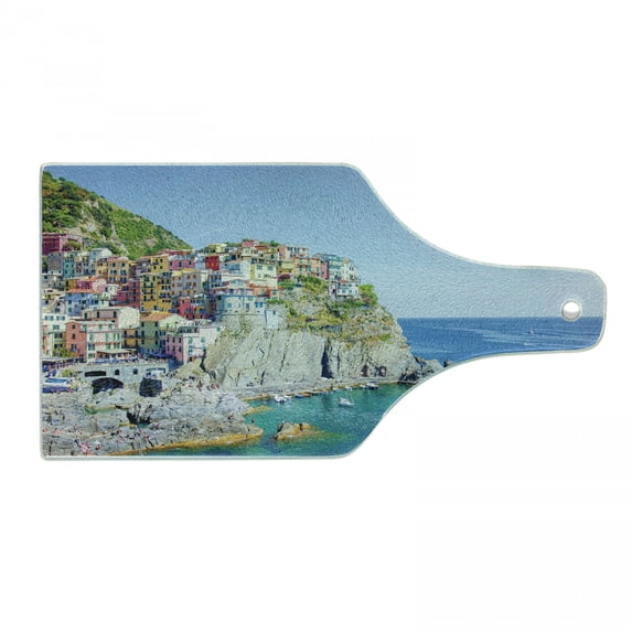 Vernazza Cutting Board, Photo of Colorful Coastal Village Touristic Attraction Point in Italy, Decorative Tempered Glass Cutting and Serving Board, in 3 Sizes, by Ambesonne